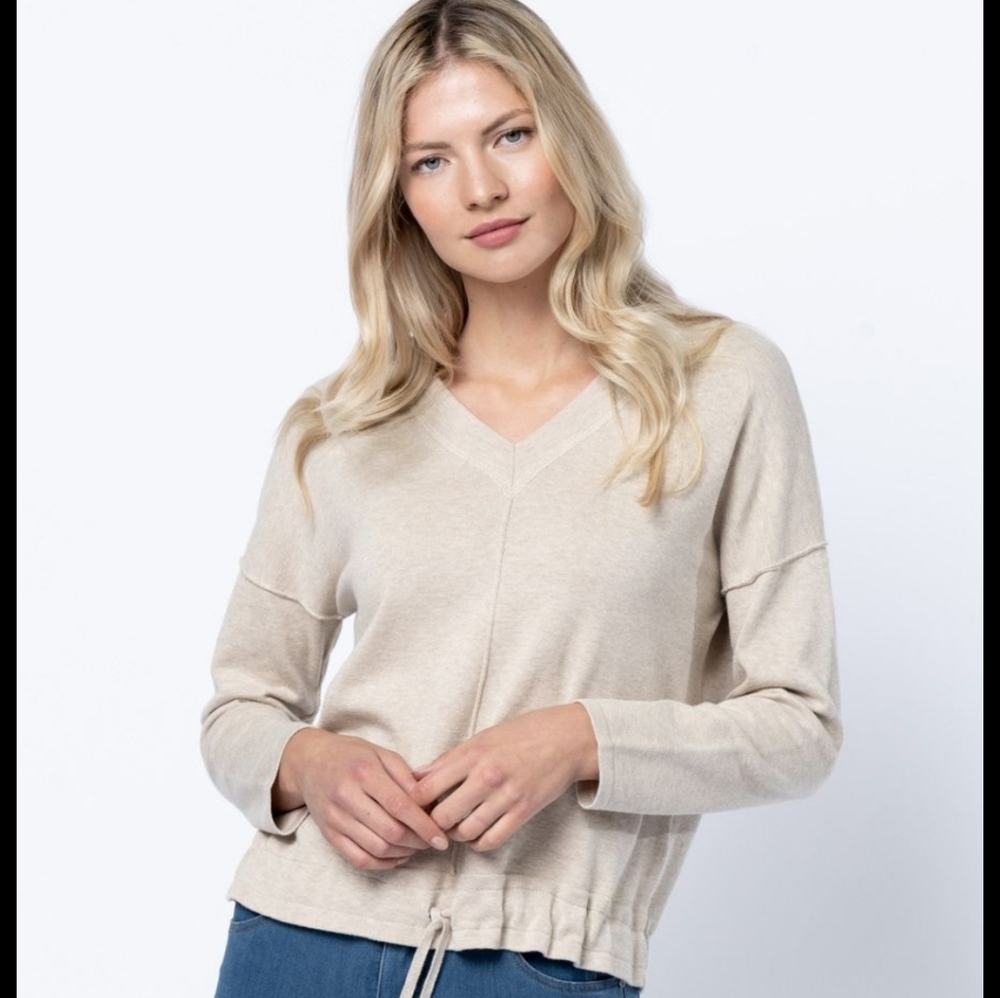 Marble V-Neck Sweater Beige 100% Cotton Women's S